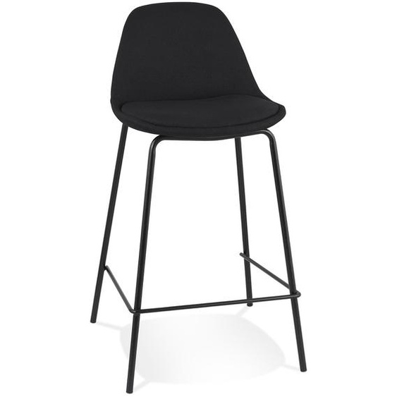 Tabouret snack mi-hauteur BULMA MINI en tissu noir et pied en métal noir