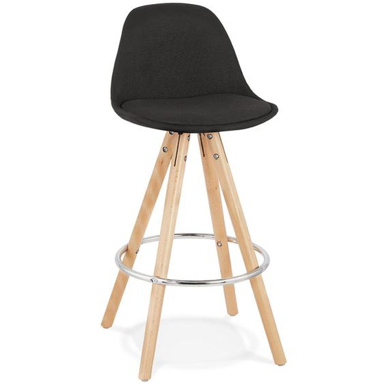 Tabouret snack mi-hauteur design DANI MINI en tissu noir et pieds en bois naturel