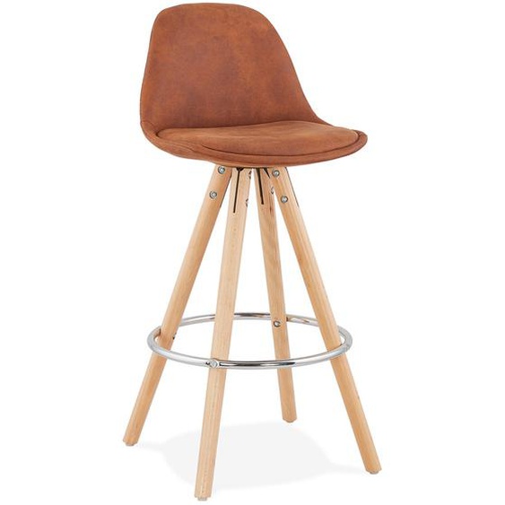 Tabouret snack mi-hauteur MARKA MINI en microfibre brune et pieds en bois naturel