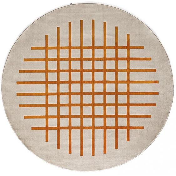 Tapis de sol rond CEK fibre synthétique fond beige motif safran