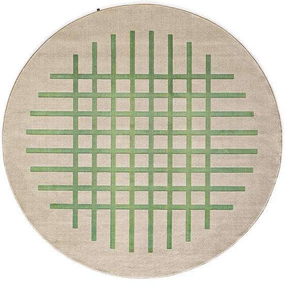 Tapis de sol rond CEK fibre synthétique fond beige motif vert