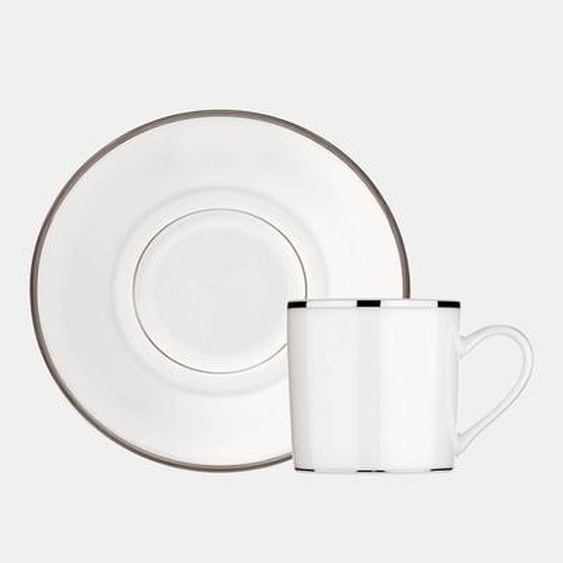 Tasse à café avec soucoupe en porcelaine finition platine - ALBI