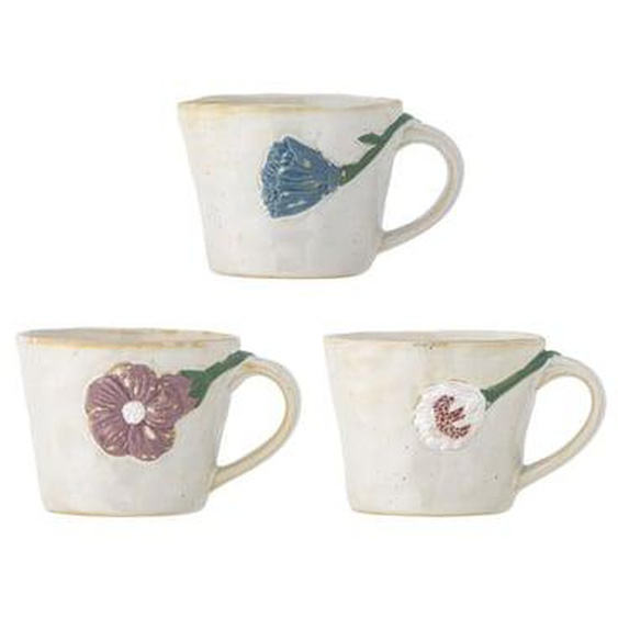 Tasses grès fleurs Bloomingville Loua set de 3