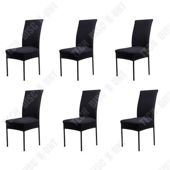 TD® 6 pièces Housse de chaise extensible de couleur unie Universelle Noir Housse de chaise monobloc Housse de chaise pour hôtel