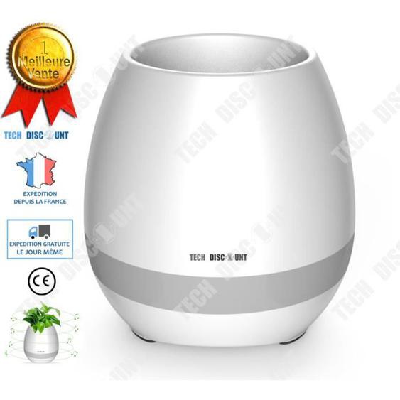 TD® Pot de fleur intérieur extérieur blanc musical bluetooth lumière haut parleur veilleuse sans fil magique smart multifonction