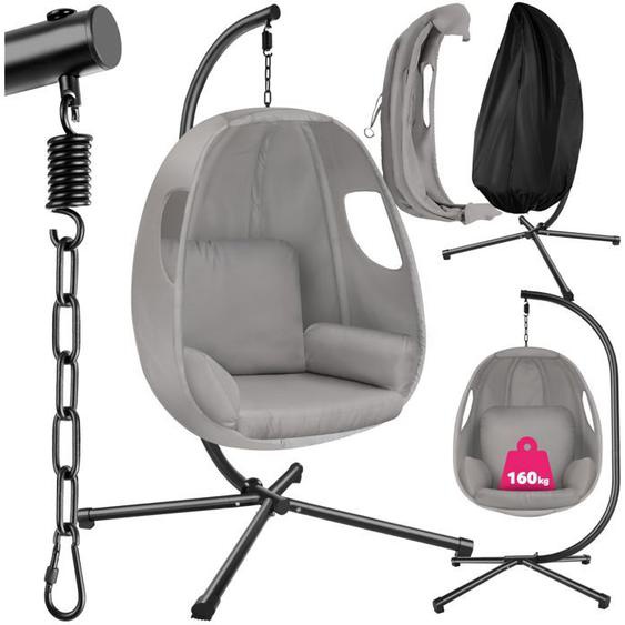 TECTAKE Fauteuil suspendu ANIKA avec Support et Coussin 160kg Pivotant 360° Pliable - Gris clair