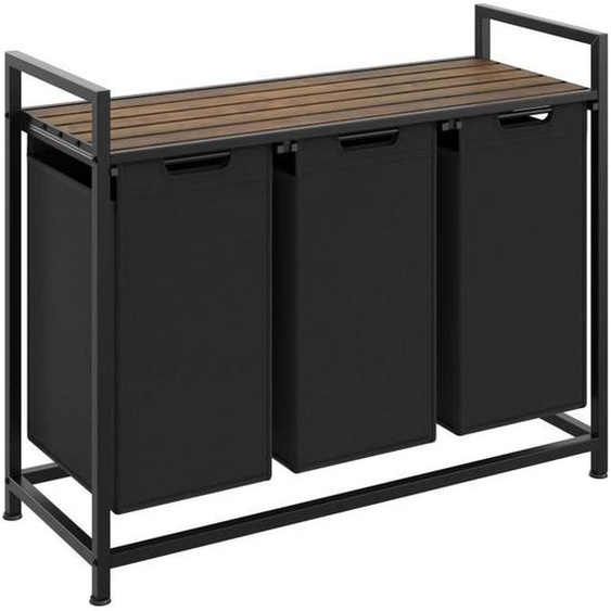 TECTAKE Panier à linge avec étagère style industriel en bois et acier - 34x93,5x72cm