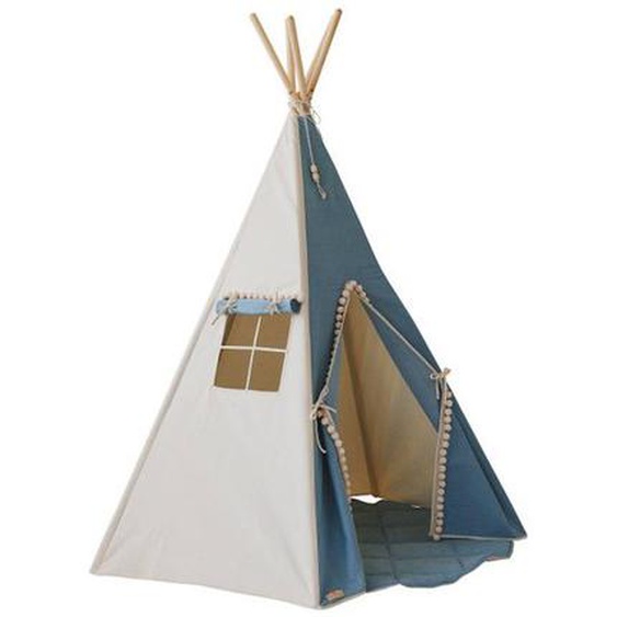 Tente Tipi Enfant Moi Mili Jeans - Blue - Tu Avec Fenêtre Et Tapis De Sol En Coton De Haute Qualité Bleu