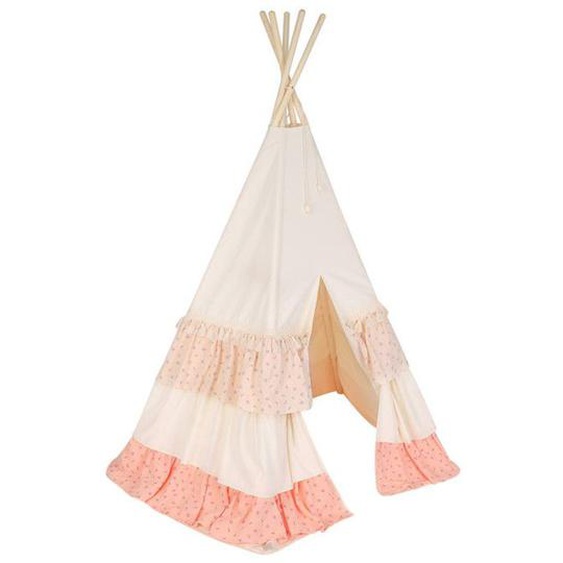 Tente Tipi Rose Blanc Avec Volants Rose