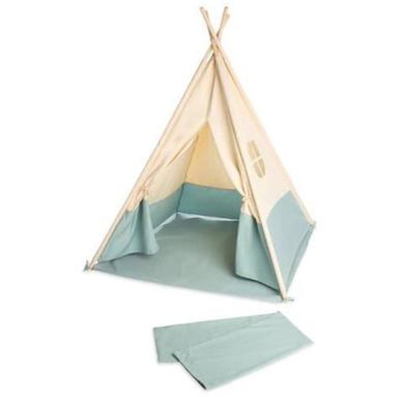 Tente Tipi Yuma Pour Enfant - Pinolino - Bicolore Beige Bleu - Fenêtre Et Tapis De Sol Rembourré Blanc