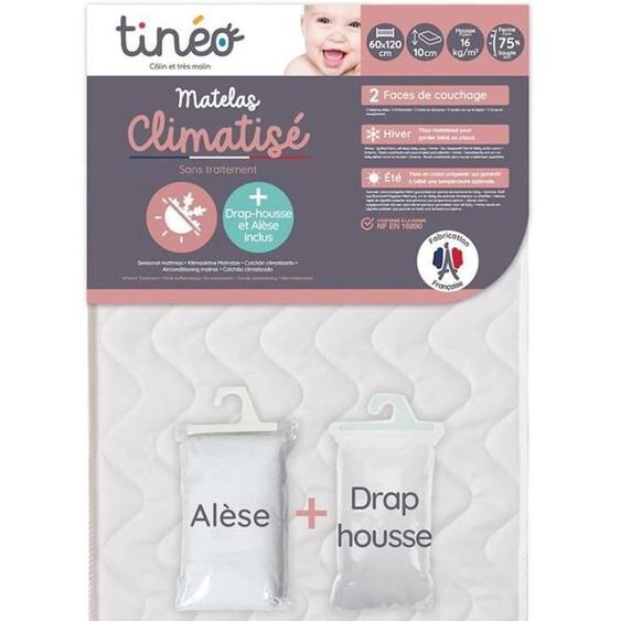 Tineo Matelas Climatisé 60x120 Cm + Drap Housse + Alèse (lot) Blanc