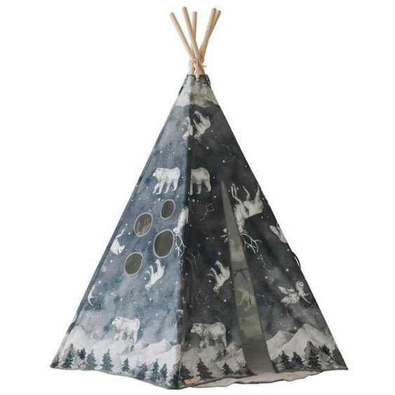 Tipi Enfant Moi Mili - Ciel Nocturne - Tissu 100% Coton Et Tiges De Pin - 120 X 170 Cm Bleu