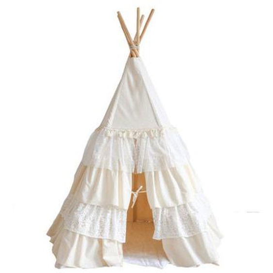 Tipi Enfant Moi Mili Shabby Chic - Tissu 100% Coton Et Tiges De Pin - Blanc - 120x170cm Blanc