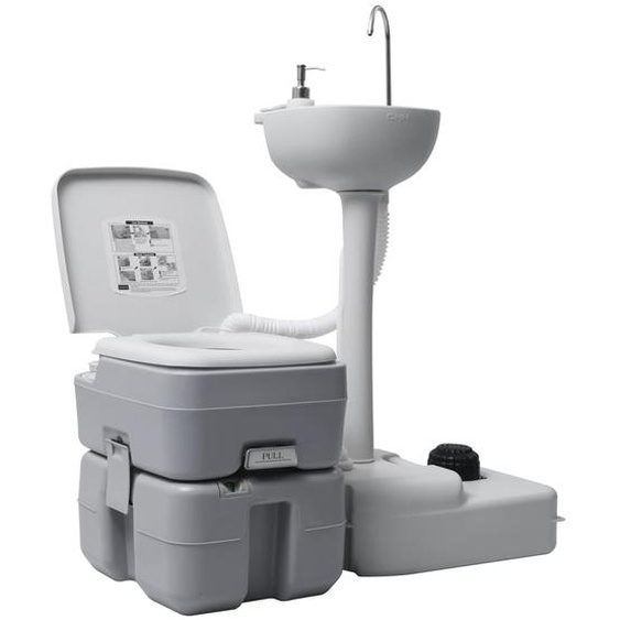 Toilette portable de camping et support à laver les mains Gris