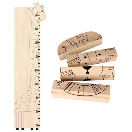 Toise girafe en bois + puzzle humeurs lion