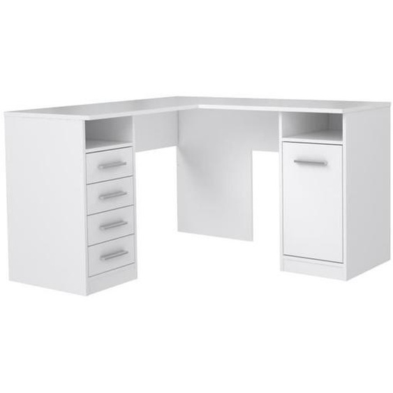 Tolede Bureau Dangle 1 Porte 4 Tiroirs - Décor Papier Blanc - L 125 X P 125 X H 75 Cm