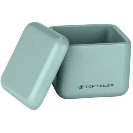 TOM TAILOR x WENKO Boîte à Coton Tige | Boîte de Rangement avec Couvercle | Accessoire Salle de Bain | 8,5x8,5x7,7 cm | Vert