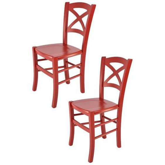 Tommychairs - Set 2 chaises cuisine CROSS, robuste structure en bois de hêtre laqué en couleur rouge et assise en bois