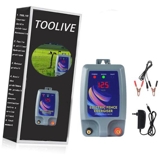 Toolive - Kit de clôture électrique, Clôture électrique pour bétail, animaux, électrificateur de clôture, haute puissance, 3 modes dalimentation