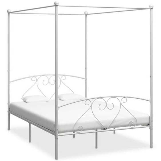 Top Lit Adulte JILI - Somiier Inclus - Cadre de lit à baldaquin Blanc Métal 140 x 200 cm,25 Kg