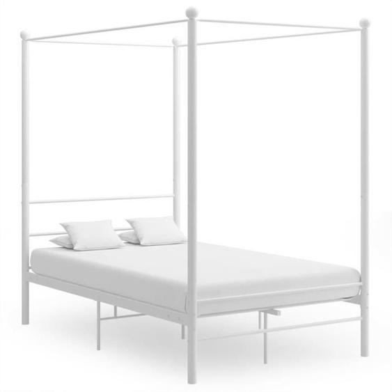 Top Lit Adulte JILI - Somiier Inclus - Cadre de lit à baldaquin Blanc Métal 140x200 cm,23,6 Kg