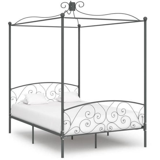 Top Lit Adulte JILI - Somiier Inclus - Cadre de lit à baldaquin Gris Métal 140 x 200 cm,28,2 Kg