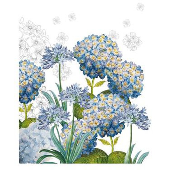 Torchon Jardin dhortensias bleu lavé