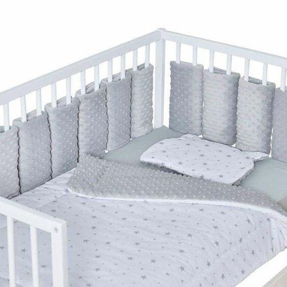 Tour De Lit Modulable 10 Pièces En Minky Extra Doux, Minky Gris Pour Lit Bébé De 60x120 Ou 70x140 Cm Gris