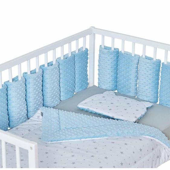 Tour De Lit Modulable En Minky Extra Doux - Sevira Kids - Minky Bleu - Pour Lit Bébé De 60x120 Ou 70x140 Cm Bleu