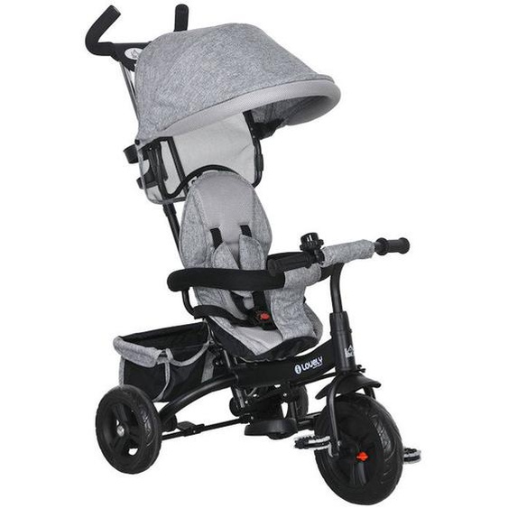 Tricycle Enfant Homcom Évolutif Pare-soleil Pliable Canne Télescopique Amovible 95 X 50 X 106 Cm Acier Gris Noir Rose