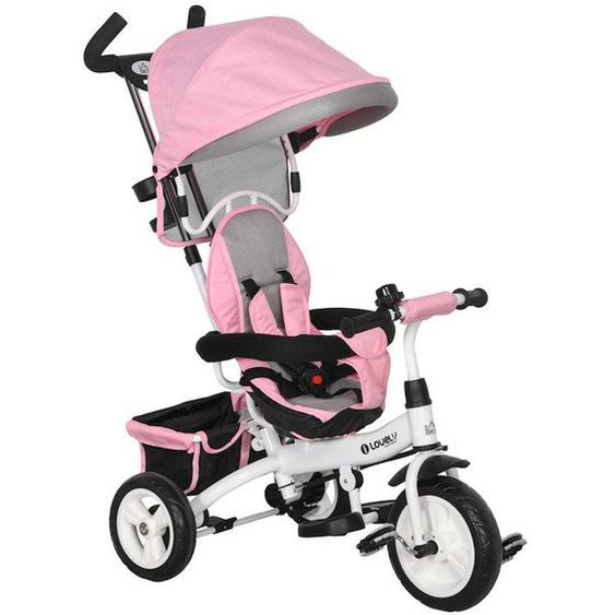 Tricycle Enfant Homcom Évolutif Pare-soleil Pliable Canne Télescopique Amovible 95 X 50 X 106 Cm Acier Rose Rose