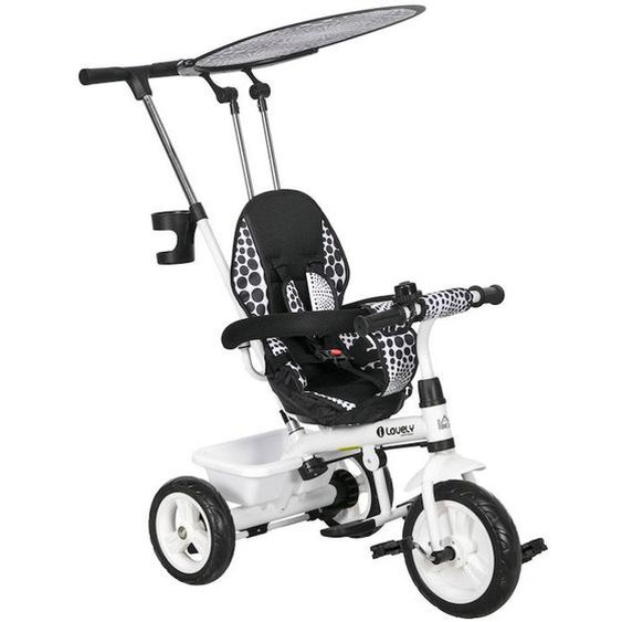 Tricycle Enfants Homcom Pare-soleil Pliable Canne Amovible Benne Rangement 105 X 47 X 98 Cm Acier Blanc Et Noir Blanc