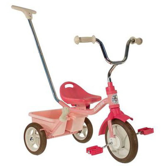 Tricycle rose avec canne et benne