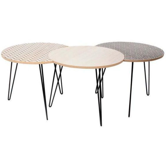 Trio De Tables Gigognes - Beige Et Noire - H. 36cm