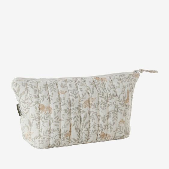 Trousse de toilette enfant en gaze de coton beige imprimé