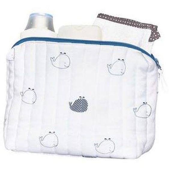 Trousse De Toilette - Sauthon - Blue Baleine - Coton Biologique - Déperlant - 22x14x11 Cm Blanc