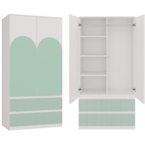 TURIN | Armoire moderne chambre enfant vert | Penderie multifonctions | 2 portes + tiroirs | Dressing | Système TIP-ON