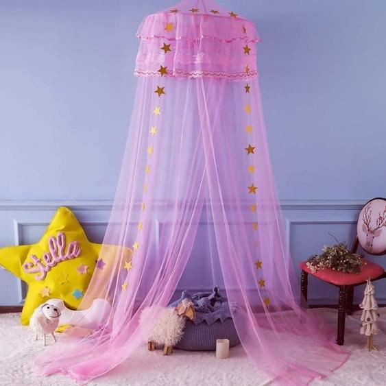 Twinkle Star Kids Netting Princess Bed Cauvre 3 couches Dome à volants en dentelle pour bébé, filles (rose)