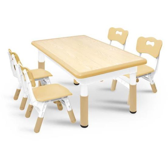 UISEBRT Table avec 4 Chaises pour Enfants Réglable en Hauteur Meubles en Plastique pour Garçons et Filles de 2 à 10 Ans, Beige