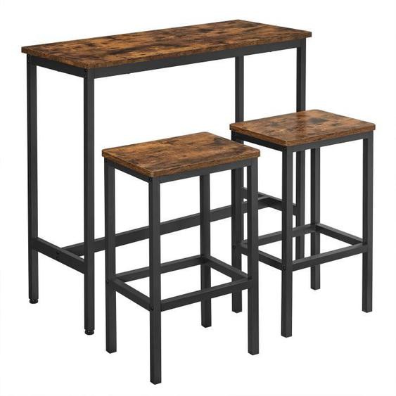 VASAGLE Table Haute AVEC 2 Tabourets, Table de Bar avec 2 chaises de Bar, Style Industriel, Cadre en Acier LBT218B01