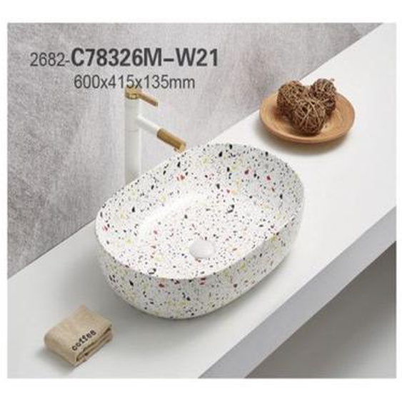 Vasque À Poser Imitation Terrazzo Mat - Multicolore - L 60 X 41 Cm - Gamme Lili