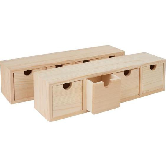 VBS Lot de 2 boîtes à tiroirs avec 4 tiroirs en bois de pin 31x8x8cm Organiseur Élément de tiroir Système de rangement