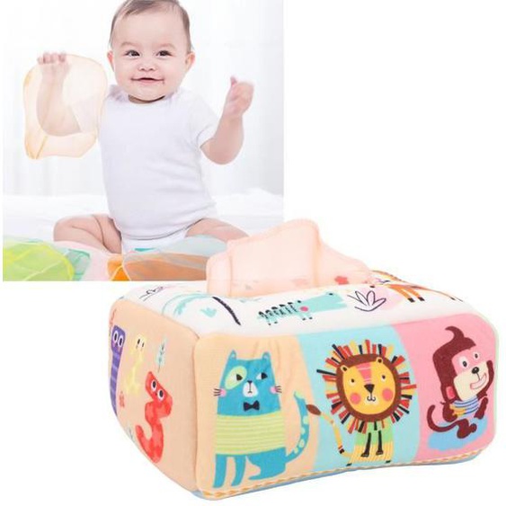 VGEBY Jouet de boîte à mouchoirs pour bébé Boîte à mouchoirs en tissu pour bébé, jouet doux en jouets Animaux de la forêt