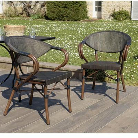 VIANNEY - Lot de 2 chaises de jardin bistrot en acier textilène marron