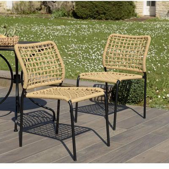 VIANNEY - Lot de 2 chaises de jardin en cordage tressé beige