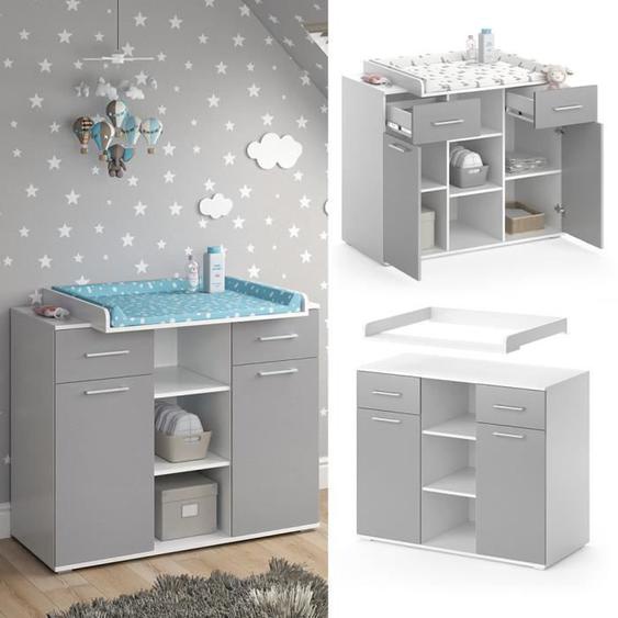 Vicco Commode à langer Table à langer Étagère à langer Leonie blanc gris avec plan à langer Étagère bébé