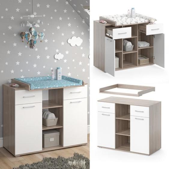 Vicco Commode à langer Table à langer Étagère à langer Leonie sonoma blanc avec plan à langer Étagère bébé