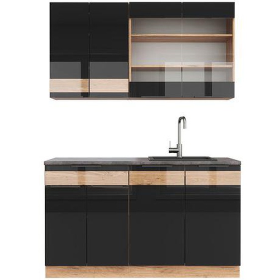 Cuisine Fame-Line, 140 cm , PT Anthracite, Chêne noir brillant/chêne doré, Vicco