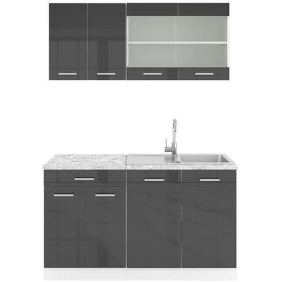 Cuisine R-Line, 140 cm , PT Marbre, Anthracite brillant/blanc, Vicco