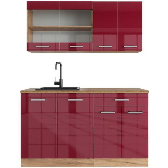 Cuisine R-Line, 140 cm , PT Marbre, Bordeaux brillant/Chêne doré, Vicco